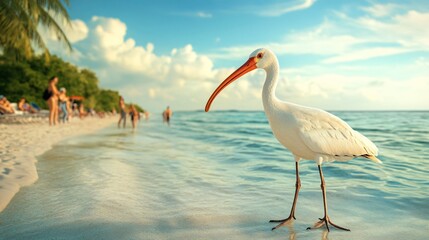White Ibis bird on Florida Keys beach