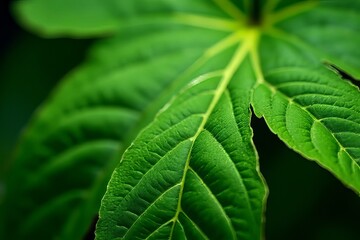 Close-up View of Lush Green Leaf Detail with Veins and Texture