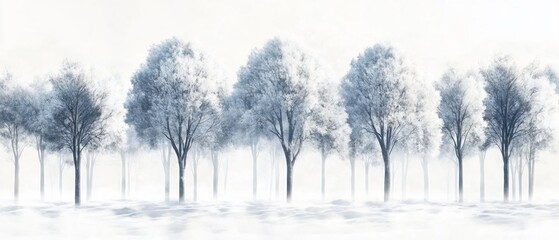 Snow-covered trees in frosty forest