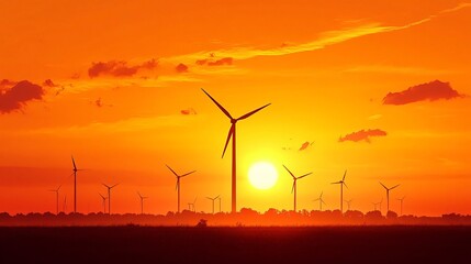 Wind Turbine Blades Turning on Nature Background