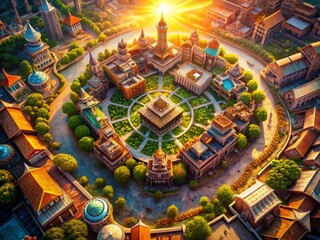 Fototapeta premium Aerial View Intricate Cityscape Design, Detailed Architectural Background Illustration
