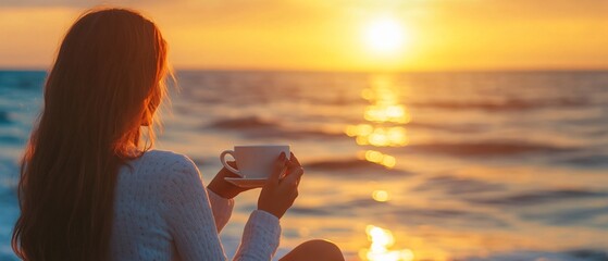 Woman Enjoying Coffee by Sea View