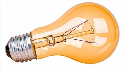 Amber Glass Light Bulb with Visible Filament on White Background