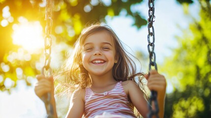 Young Girl on Swing at Sunny Day Scene