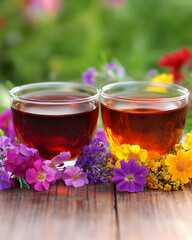 Vibrant Floral Tea Cups Still Life Photography