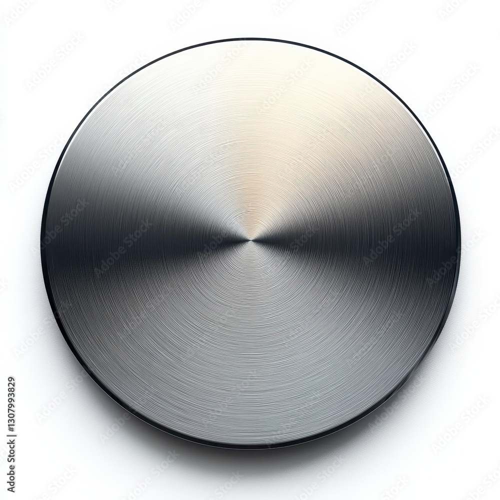 Poster polished round metal surface with subtle circular patterns in gradations of gray and silver for mode