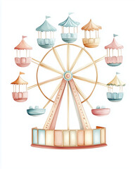 pastel rainbow colored ferris wheel, watercolor