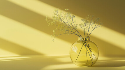 Contemporary glass vase in light yellow, placed on a tabletop, adds a fresh, soft pop of color to modern decor.