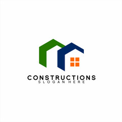 Real Estate logo design with hexagonal letter M concept.