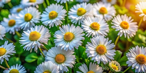 Fototapeta premium Aerial View of Blooming Daisy Flowers in Lush Green Meadow
