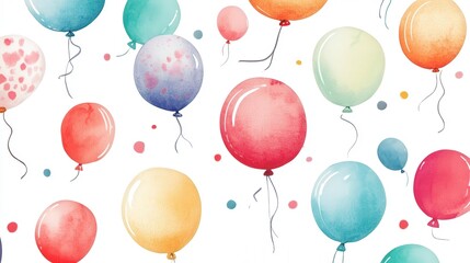 white surface with PNG stickers of colorful floating balloons, featuring adorable doodle designs and a transparent background
