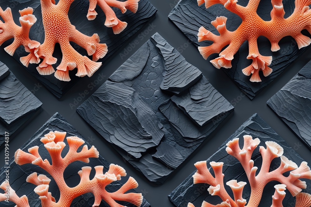 Poster intricate coral and slate pattern creation with textural contrasts for modern branding and website a