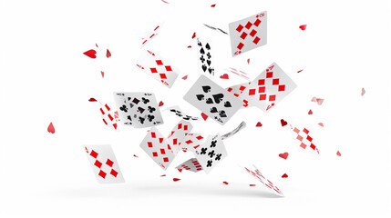 cards deck falling on an isolated white background, object focused, png, stock image, hd quality, 