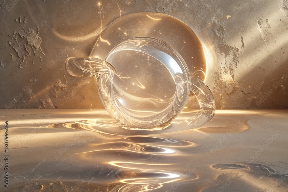 Poster mystical caustics and light reflections - unique beige texture canvas backdrop