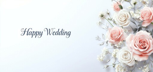 Elegant wedding celebration with beautiful pink and white roses, conveying love and joy for a Happy Wedding theme Perfect for wedding invitations or decor