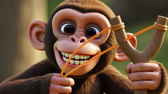 Monkey Aiming Slingshot Toy for Playful Fun in Outdoor Setting
