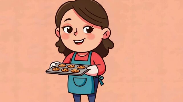 Woman holds baking sheet with cookies. Great for baking or cookingrelated websites, blogs, advertising, and promotions. Sweet treat imagery.