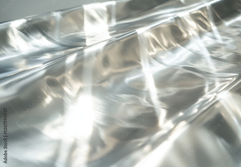 Poster reflective silver sheet creating gentle waves and soft light patterns for art and design use in phot
