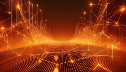 futuristic high tech orange background with network lines digital connectivity concept 3d render