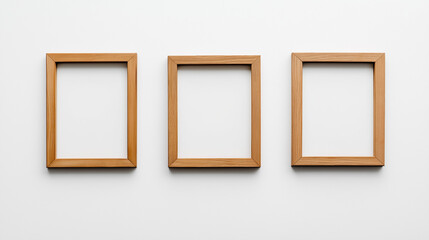 Group of Neatly Aligned Wooden Frames on a Plain White Background, creating an organized artistic display