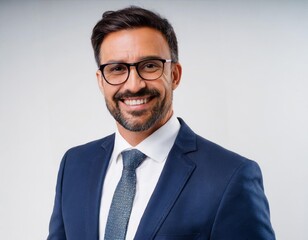 Stylish Middle-Aged Businessman in Suit Posed on a White Background