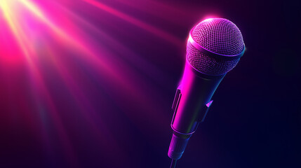 Professional audio microphone with radiant neon pink accents, engineered to capture pristine sound with a futuristic edge.