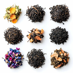 Assorted Dried Tea Leaves Collection - Photo of Nine Types of Tea