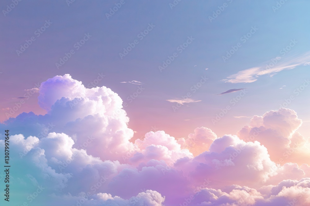 Poster soft pastel gradient background with fluffy clouds for website header