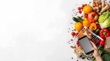 Online grocery shopping experience home digital interaction kitchen close-up convenience