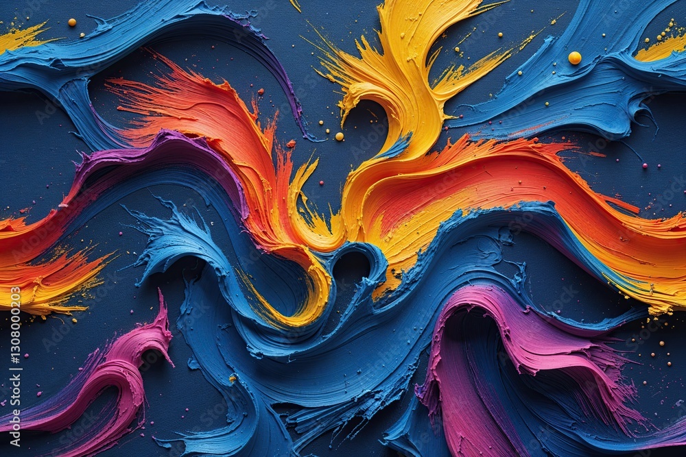 Poster macro exploration of canvas texture with energetic brush strokes and vibrant design