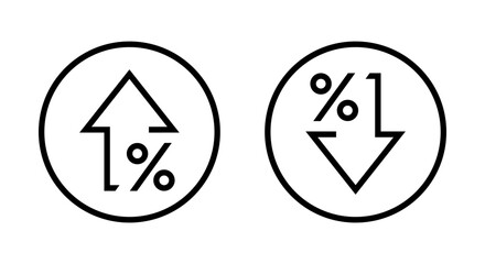 Percent arrow up and down icon on circle line. Percentage growth and decline sign symbol