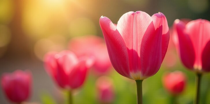 Close-up of pink tulip petals in soft sunlight, tulips, warm, pink - Powered by Adobe