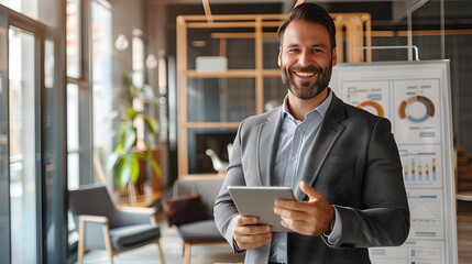 Dynamic Salesperson Presenting Data with Confidence in Modern Office Environment