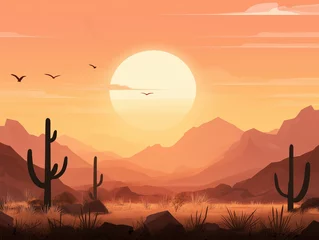 Gardinen Cactus dans le désert au coucher de soleil, illustration © Atlantis