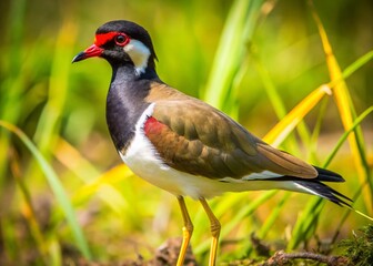 Fototapeta premium Aerial View of Red-wattled Lapwing in its Natural Habitat
