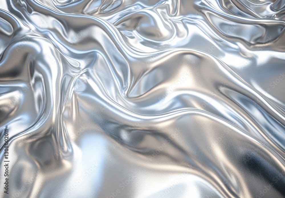 Poster shimmering silver fabric with flowing waves and smooth texture captured in high detail for creative 