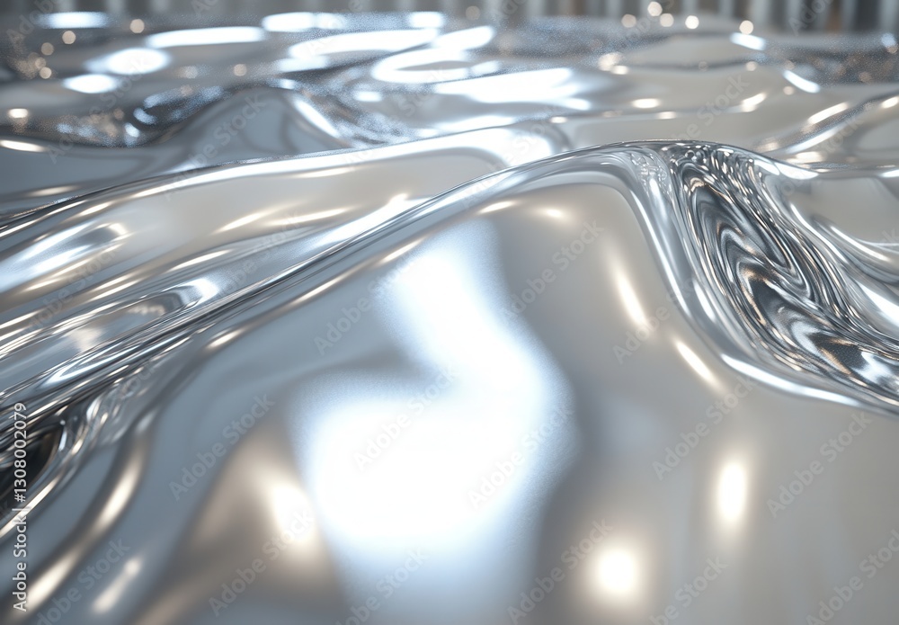 Poster shimmering silver liquid surface with waves and reflections captured in soft lighting for abstract a