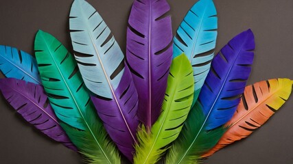 Vibrant and colorful arrangement of feathers.