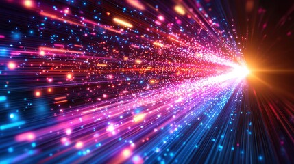 Fototapeta premium Data streams move at high speed. Glowing light streams in space, light background