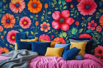 Modern Floral Artwork for Vibrant Wallpaper and Room Decor