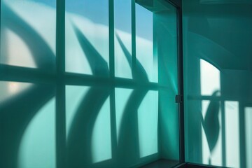 Teal Abstract Shadows Behind Frosted Glass in Dreamy Indoor Aesthetic
