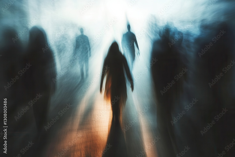 Poster mysterious silhouettes loom in a blurred, dark toned atmosphere evoking emotions of fear and uncerta