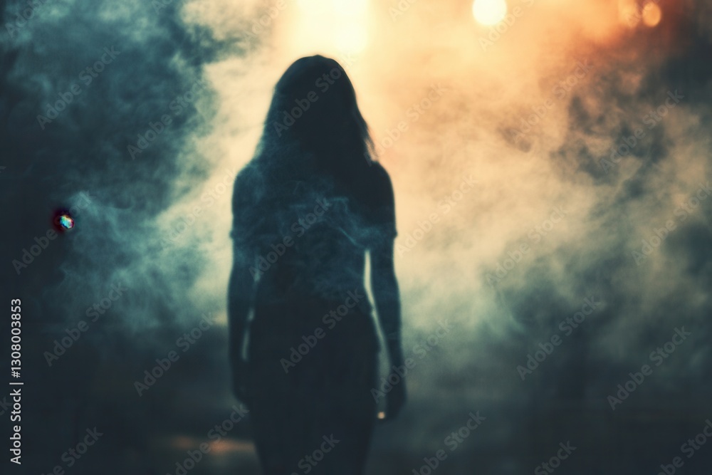 Poster shadows of fear loom in a mysterious atmosphere filled with dark tones and blurred silhouettes gener