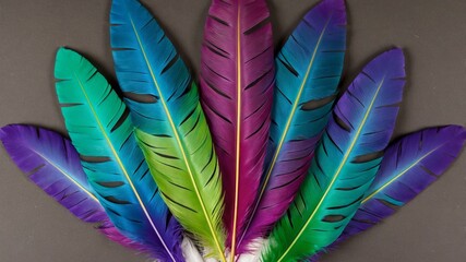 Vibrant and colorful arrangement of feathers.