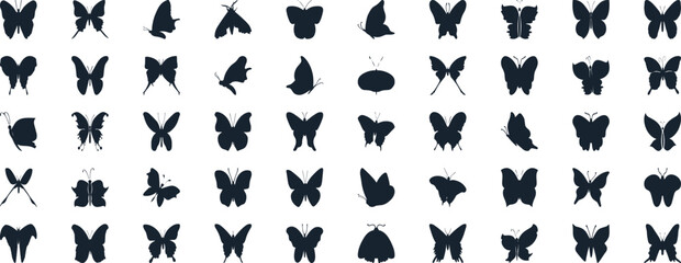 Butterfly vector illustration set, line art style, Butterflies in various poses. Perfect for spring, summer designs, invitations.