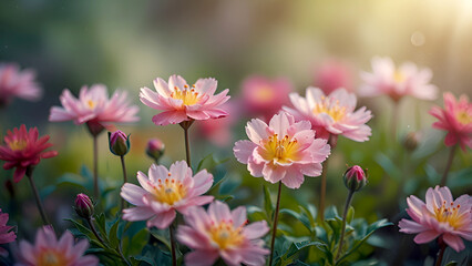 Flowers bloom in sweet, dreamy colors, leaving space.