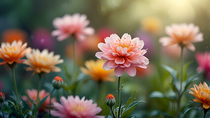 Flowers bloom in sweet, dreamy colors, leaving space.