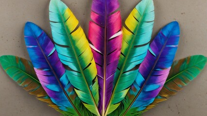 Vibrant and colorful arrangement of feathers.