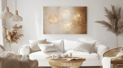 gold fireworks illuminating the outdoor night sky, creating a festive atmosphere