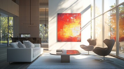 Modern luxury living room with abstract painting
